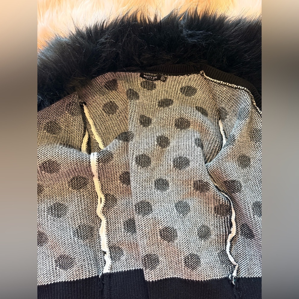 Nasty Gal Black and White Polka Dot Fur Cardigan - Picture 7 of 7
